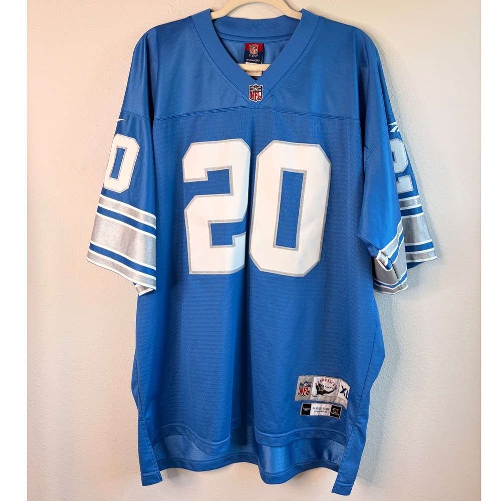 Reebok 1996 Barry Sanders Detroit Lions NFL Throwback Jersey Blue #20 Size XL